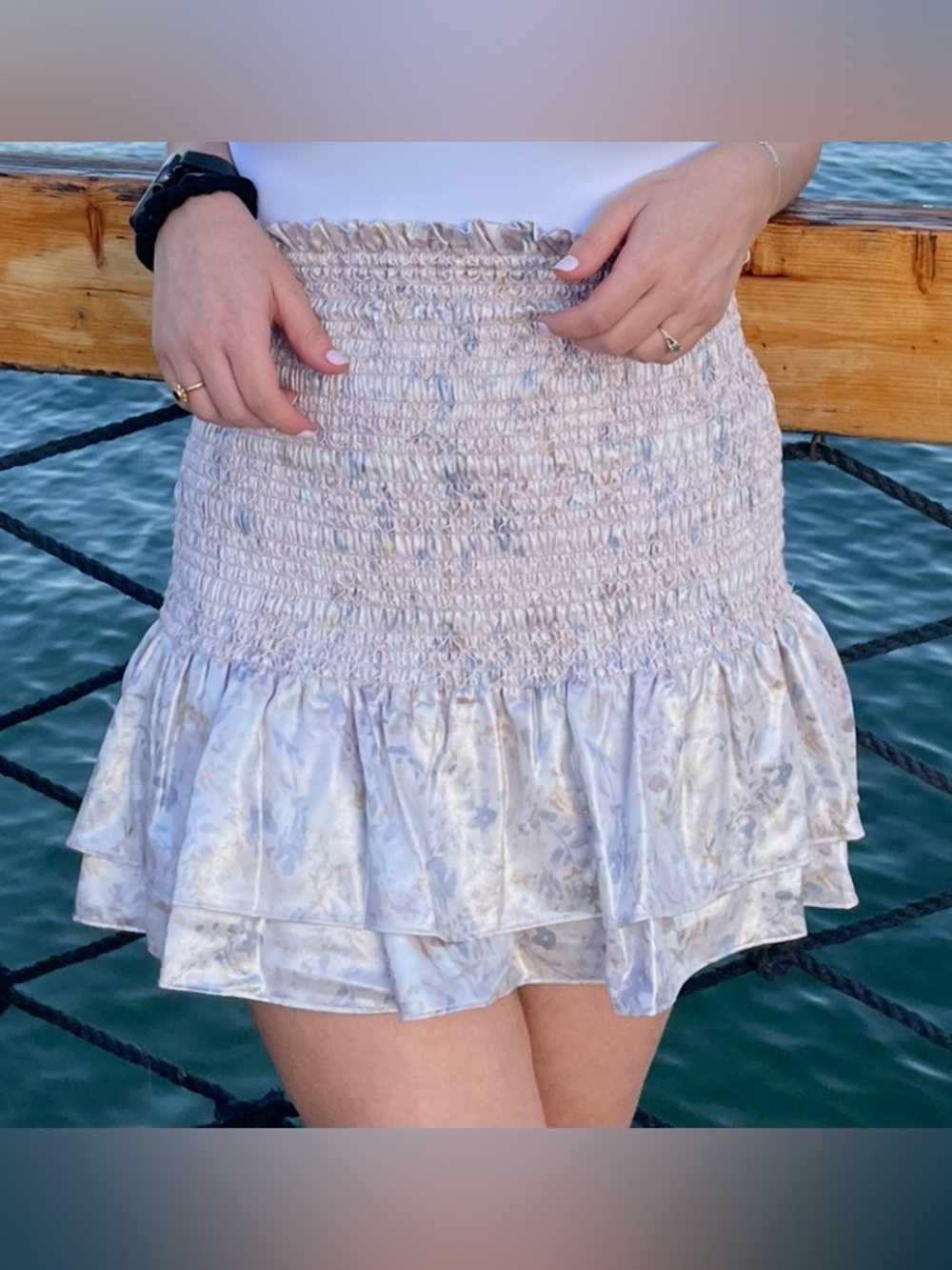 Smocked/ruched Mini Skirt Floral shimmer